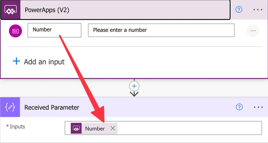 Example of a "PowerApps (V2)" trigger containing a numeric parameter