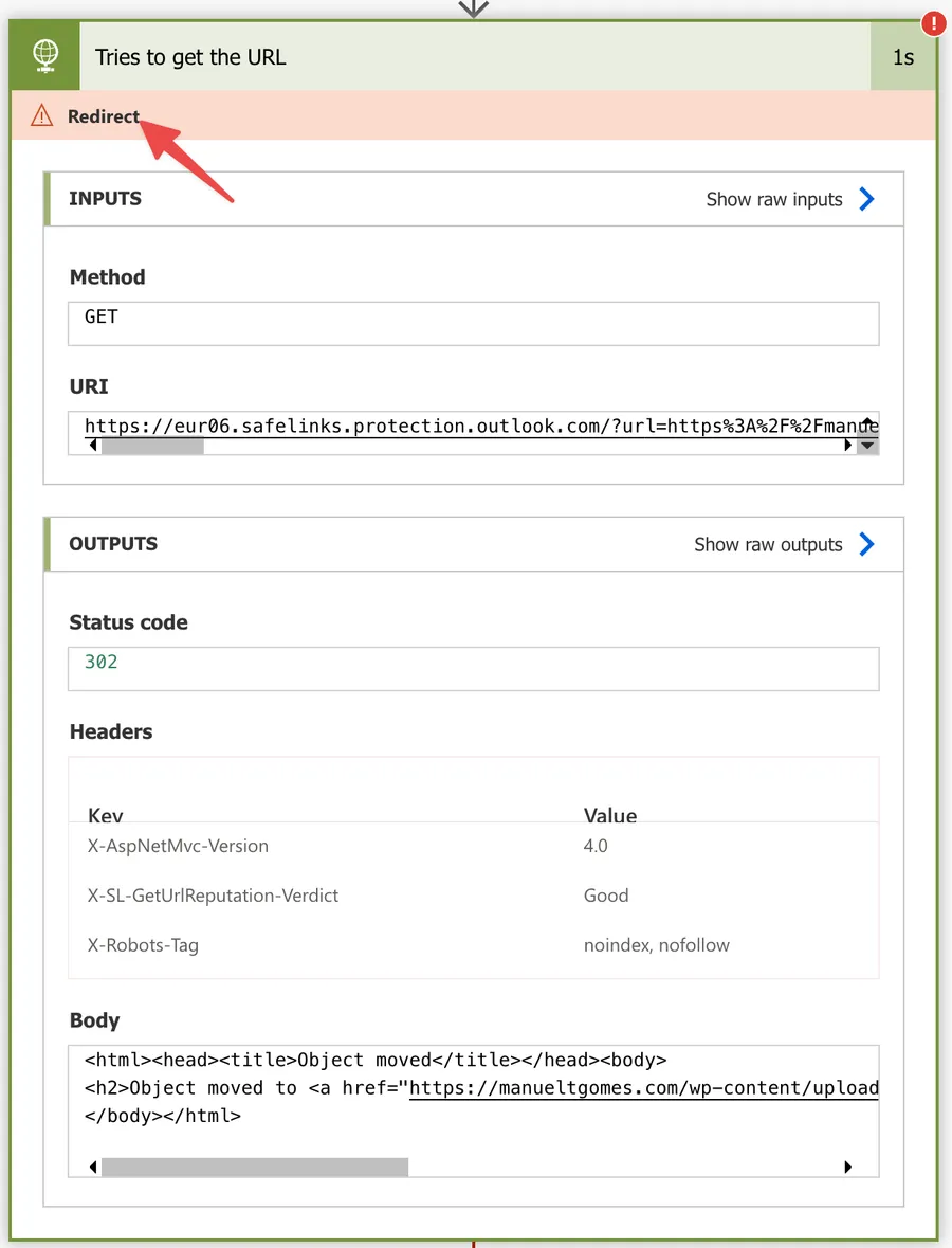 Issue while trying to download a file via a safe link