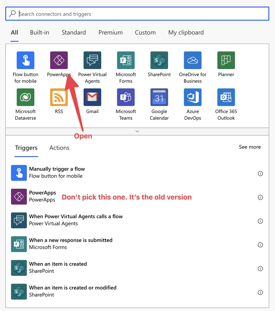 How to find the "PowerApps (V2)" trigger