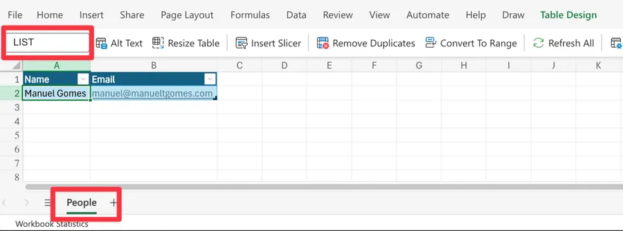 Sample Excel file with only one row.