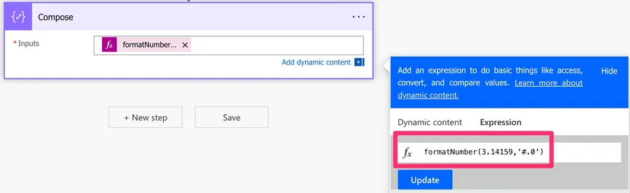 Power Automate how to round a number formula