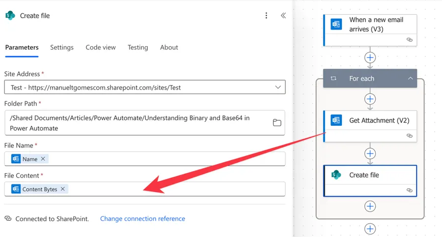 SharePoint Create File action with ContentBytes