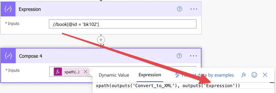 Use the xpath function to query an XML using the attribute in an element. In this approach, we're using a compose action to avoid issues with single quotes.