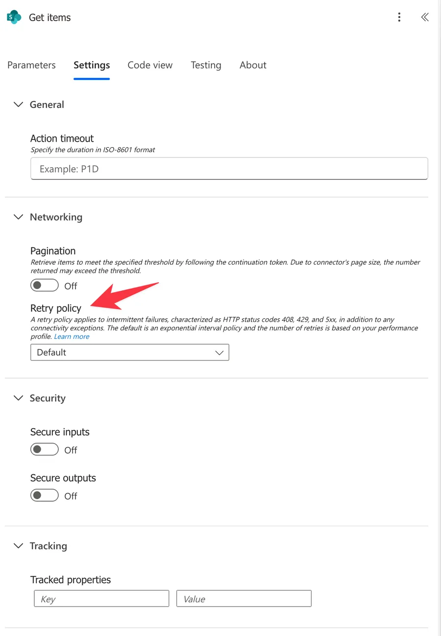 Retry policy settings