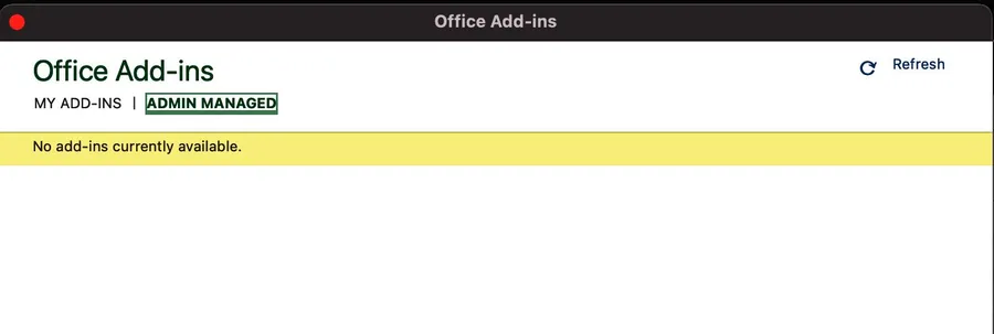 list of Excel's add-ins installed or to install approved by the organisation