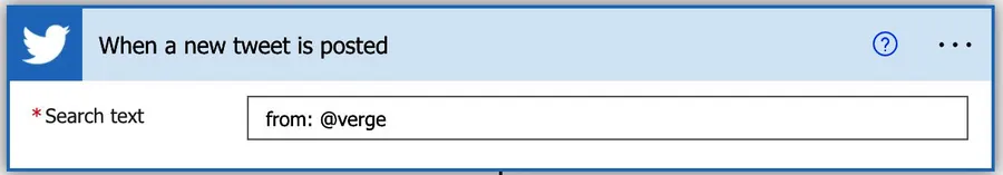 Example of a user search in the "when a new tweet is posted" in Power Automate