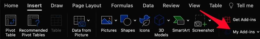 Excel's tab containing the "My Add-ins"
